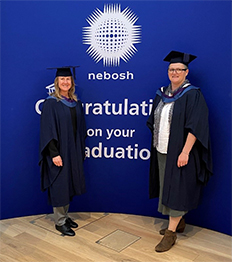 Two ORR HM Inspectors on their NEBOSH postgraduate diplomas in railway occupational health and safety graduation day.