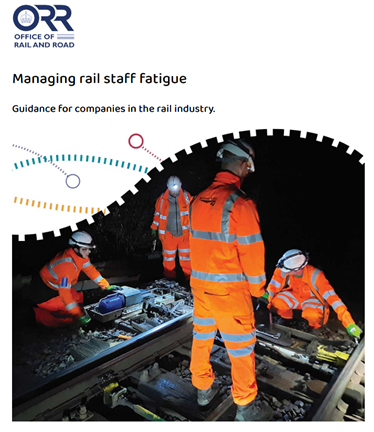 Cover photo of ORR’s Managing rail fatigue Guidance for companies in the rail industry, published in 2024.