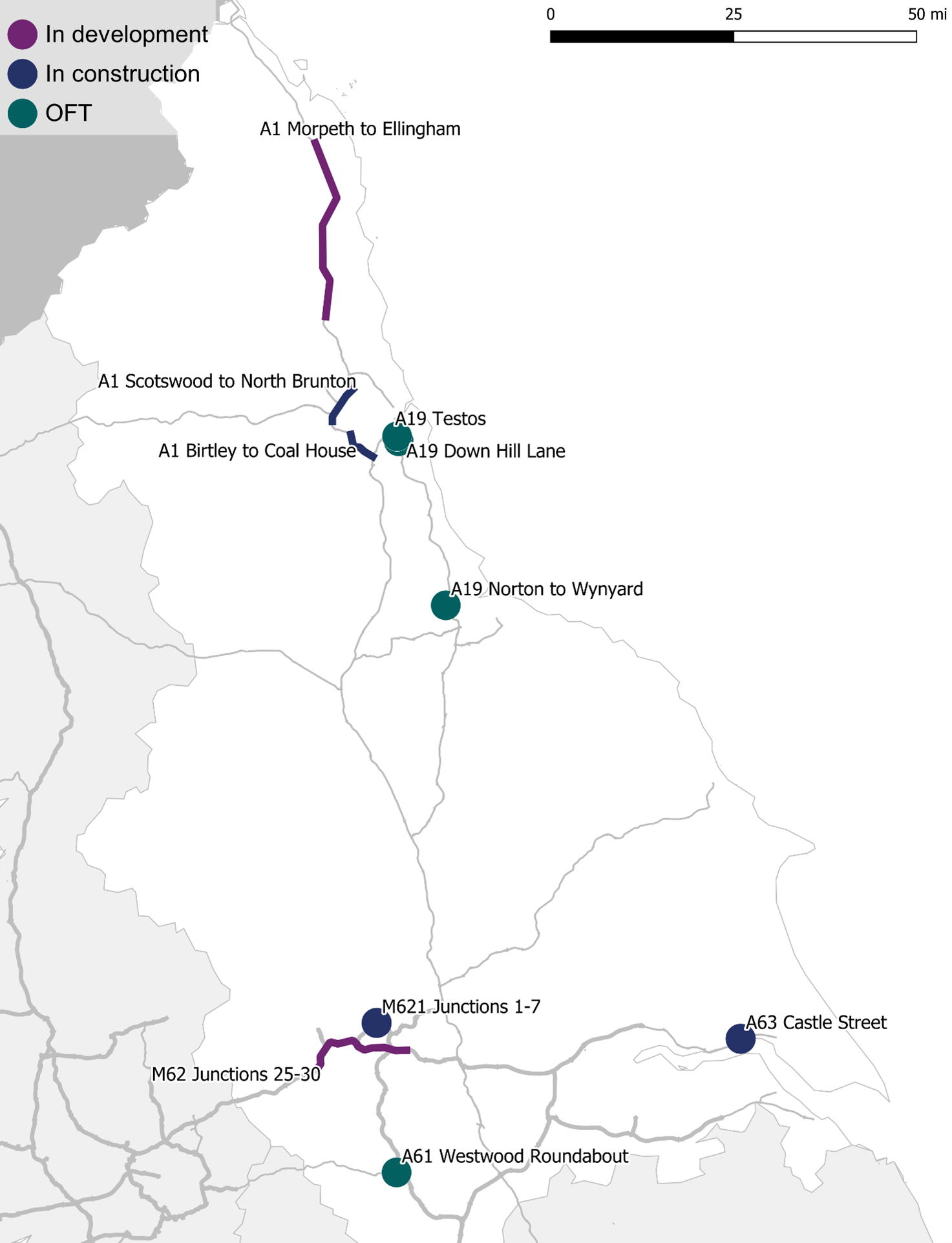 Map showing the location of all schemes listed in table B10