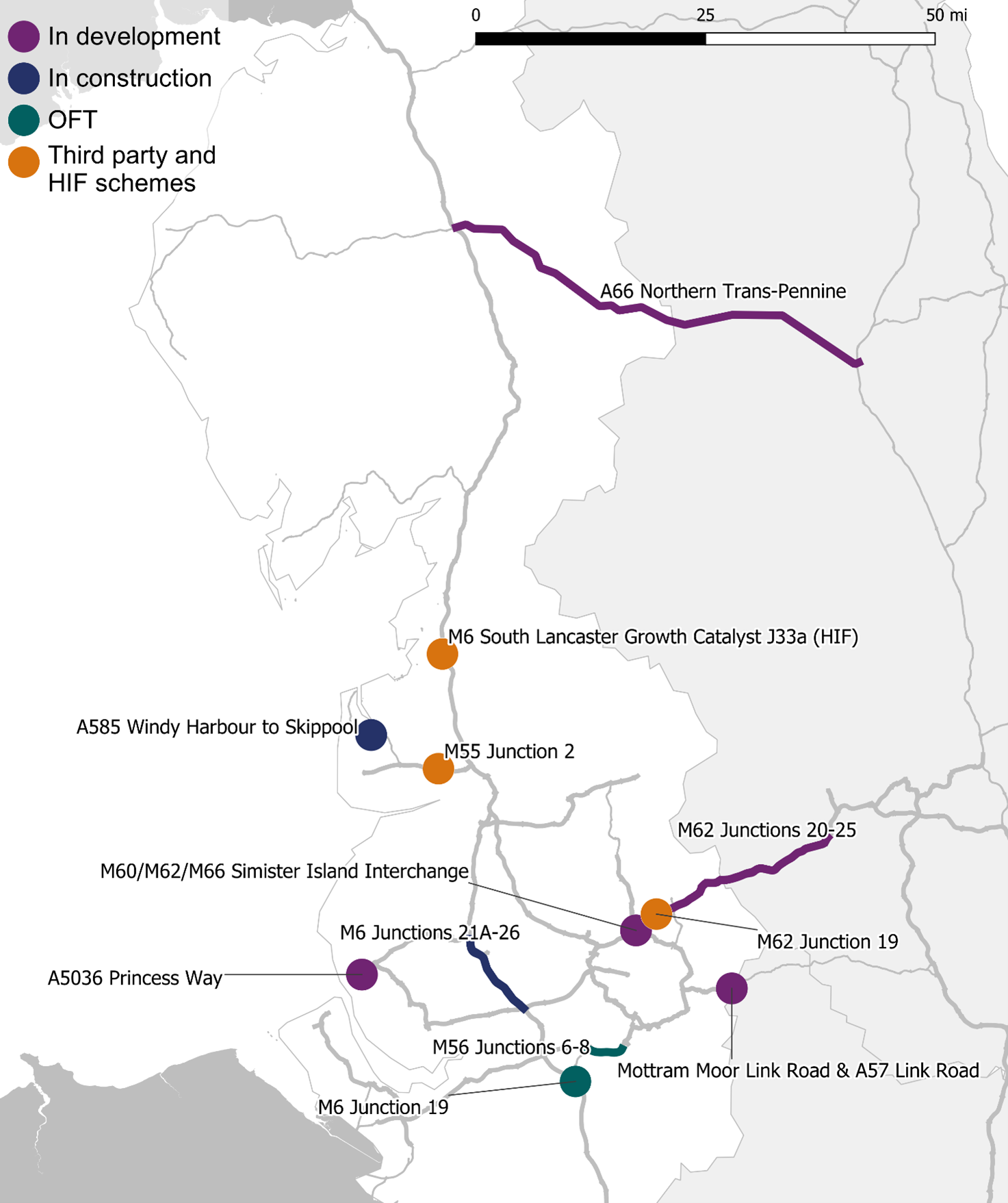 Map showing the location of all schemes listed in table B11