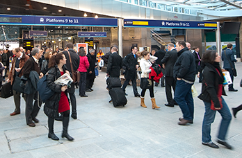 Passengers in a railway station