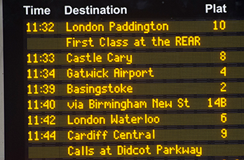Screen showing departure information