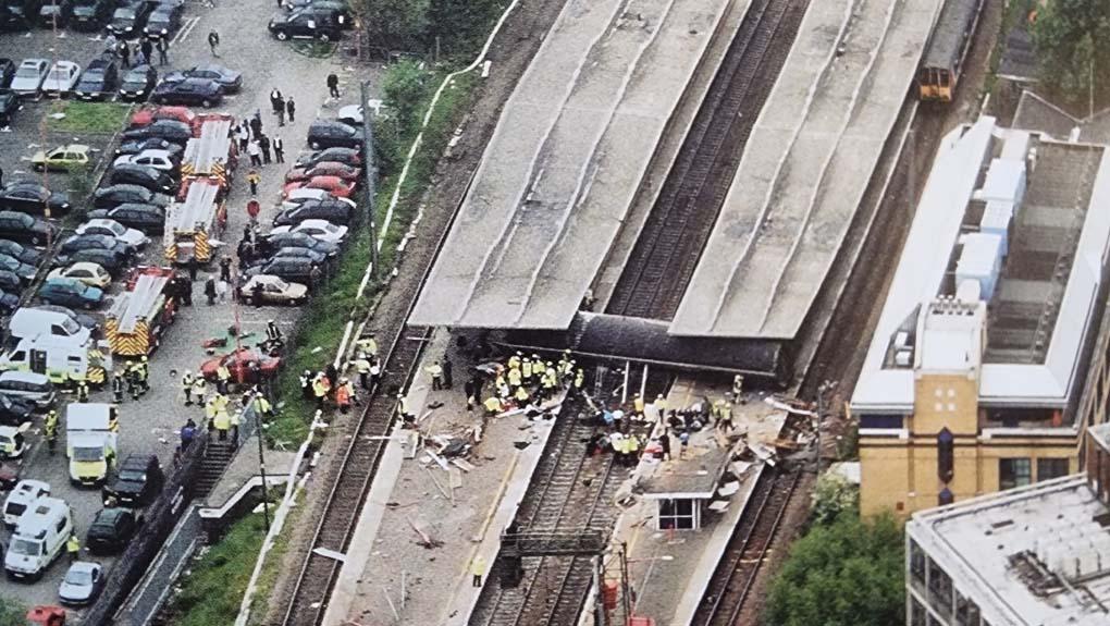 Aerial view of Potters Bar rail crash