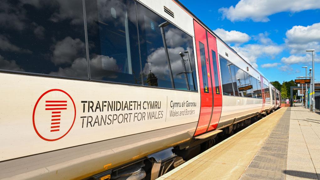 Transport for Wales Rail Limited train at a station