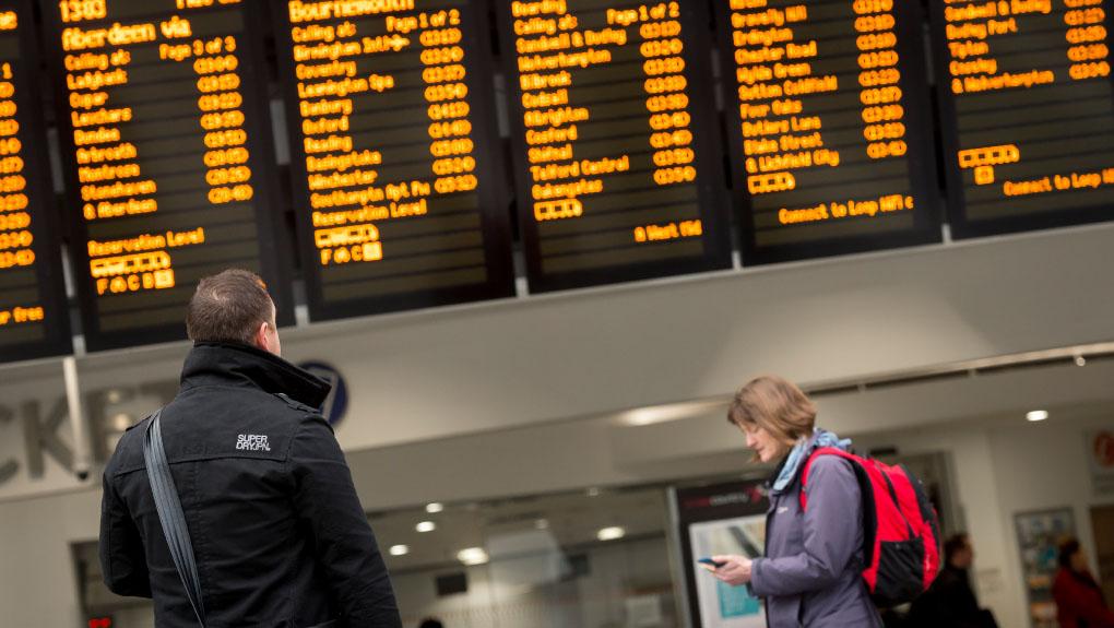 Train board at Birmingham New Street station