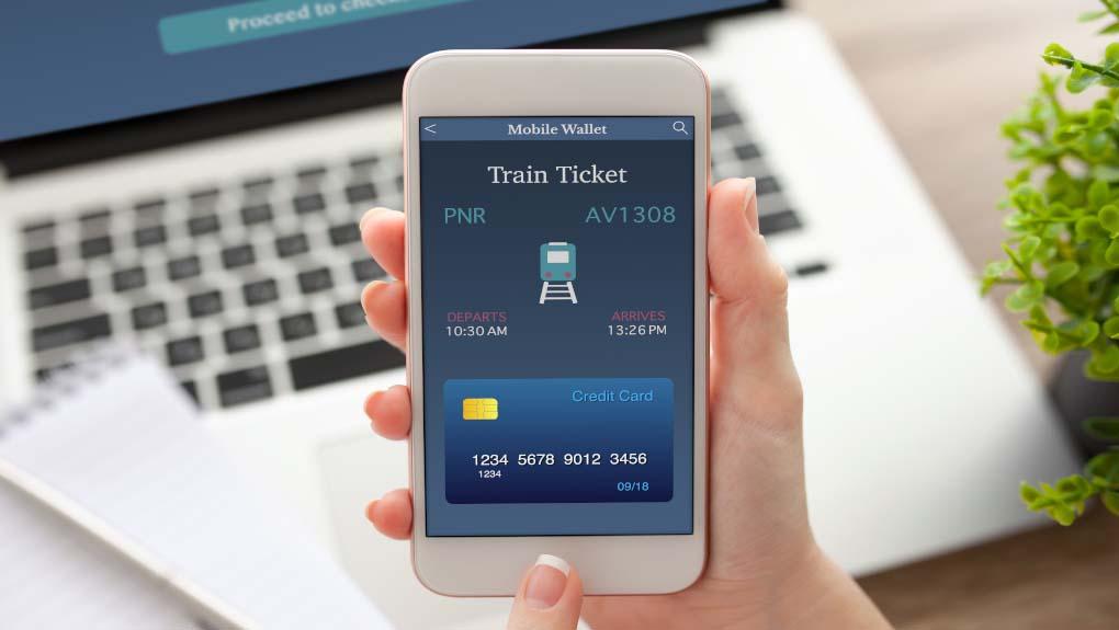 Generic image of hand holding smartphone with non-identifiable rail eticket
