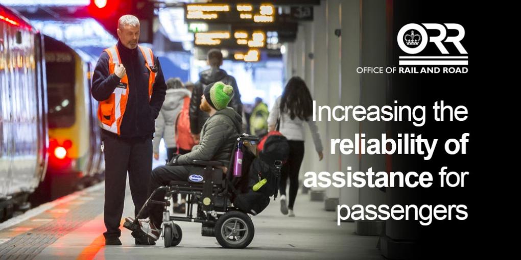 Wheelchair user at a railway station and the words "Increasing the reliability of assistance for passengers".