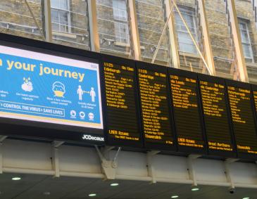 Passenger information panel at King's Cross railway station