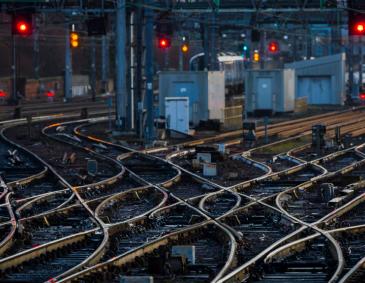 Tracks at night at a railway station