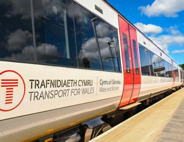 Transport for Wales Rail Limited train at a station