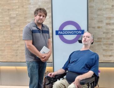 Alan Benson and Matt Westlake on the station platform during their London trip