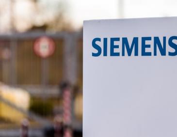 Siemens company logo on sign.