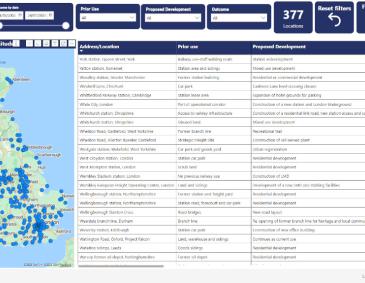 Power BI interactive map displaying land disposal decisions since 2002