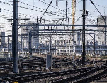 Overhead cables near Newcastle railway station
