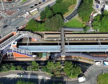 Aerial view of Salford Crescent train station
